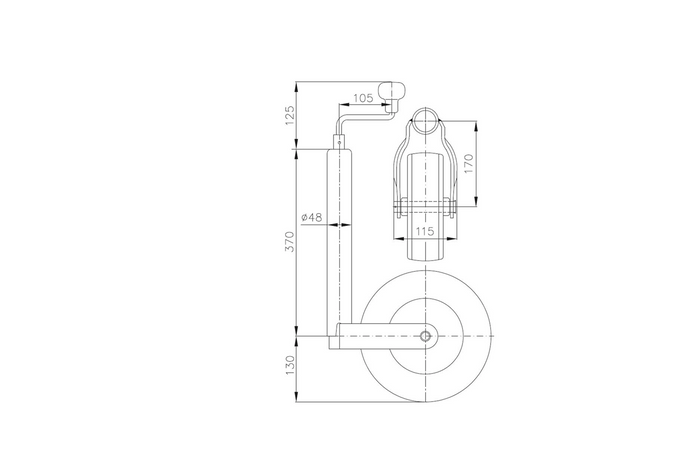 Oporné koleso s liatinovou svorkou WINTERHOFF ST48-260LB+KLE48-G 150 kg 48 mm 500-710 mm