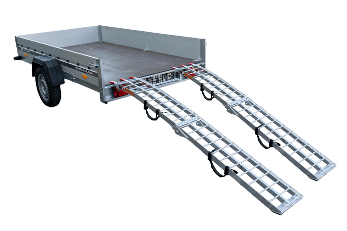 Skladacie hliníkové rampy UNITRAILER ALR002 pre prívesy 221 cm 680 kg s popruhom, sada 2 kusov