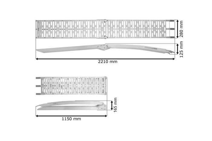 Skladacia hliníková rampa UNITRAILER ALR003 pre príves 221 cm 340 kg s popruhom a podperou