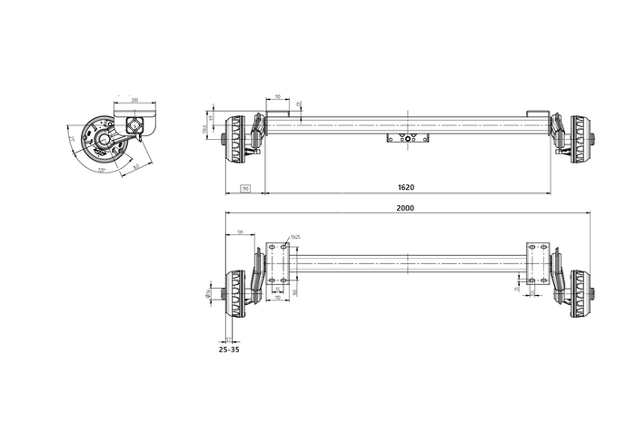 KNOTT P11359.014 VGB13 brzdená náprava pre príves na loď 1350 kg 1500 mm 2000 mm 5x112